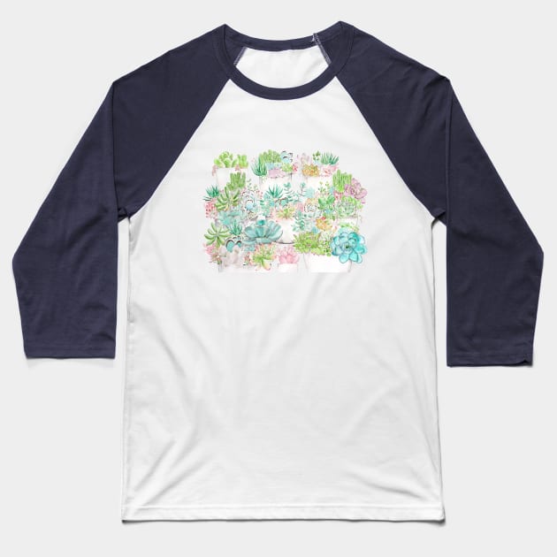 botanical succulent and cactus garden watercolor Baseball T-Shirt by colorandcolor